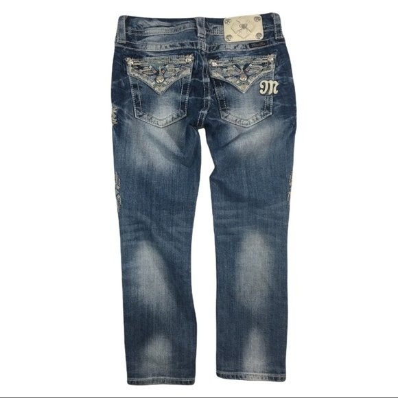 WJ401 Women’s Miss Me Designer Embellished Cropped Denim Rhinestone Jeans 26 - Picture 7 of 10